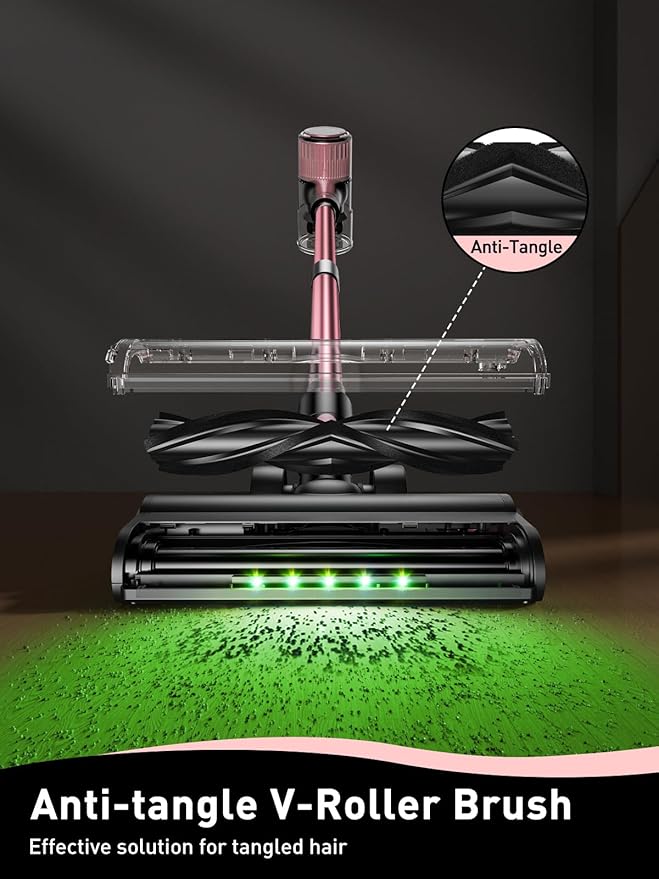 VICEASE Cordless Vacuum Cleaner, 8 in 1 Powerful Suction Lightweight Vacuum Cleaner for Home, LED Display, 3 Suction Modes, 45Mins Detachable Battery Vacuum for Hard Floor Carpet Pet Hair, Pink