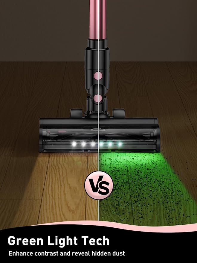 VICEASE Cordless Vacuum Cleaner, 8 in 1 Powerful Suction Lightweight Vacuum Cleaner for Home, LED Display, 3 Suction Modes, 45Mins Detachable Battery Vacuum for Hard Floor Carpet Pet Hair, Pink