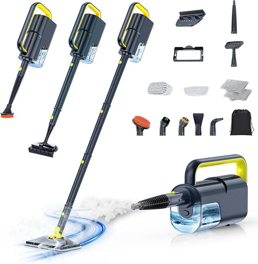 10-in-1 Steam Mop with Detachable Handheld Steamer, 350ml Tank, 10s Heat-Up, 248°F Steam Cleaner, 2-Level Control and Swivel Head for Floors, Carpets, Tiles, BBQ grill Multi-Surface Dark Grey