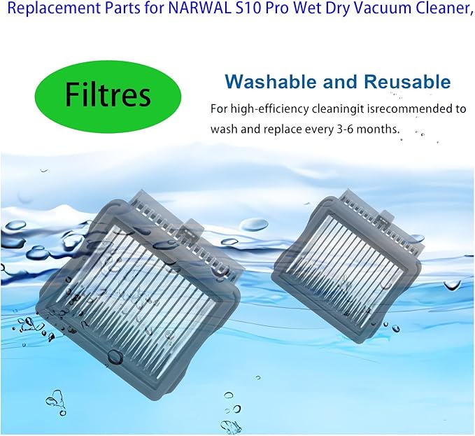 Replacement Accessories Kit for Narwal S10 Pro Wet Dry Robot Vacuum Cleaner, Parts 2 Main Brush 2 HEPA Filters Spare