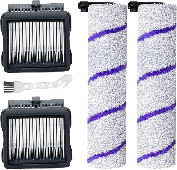 Replacement Accessories Kit for Narwal S10 Pro Wet Dry Robot Vacuum Cleaner, Parts 2 Main Brush 2 HEPA Filters Spare