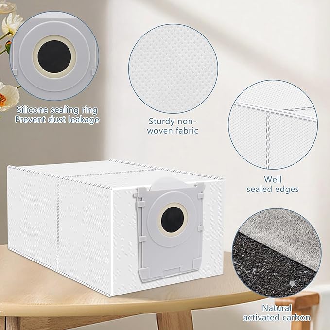 12 Pack Dust Bags Compatible with ECOVACS DEEBOT X9S/X9 PRO/X8 PRO OMNI, T80S/T80/T50 MAX PRO/T50 PRO/T50/T30C OMNI Robot Vacuum, 4 L Large Capacity Disposable Replacement Bags