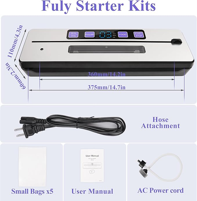 Vacuum Sealer for Food Saver, 7 Vacuum Modes with Build-in Cutter & Digital Countdown Timer, External Suction Nozzle For Zipper Bag, Vacuum Box, Mason Jar