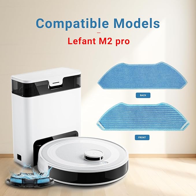 Replacement Mop Pads Compatible with Lefant M2 M2 Pro M2S M2S Pro M2 Plus M2L Plus U180 M1 Robot Vacuum 6 Mop Cloth