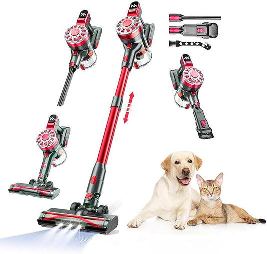 WLOTPO Cordless Vacuum Cleaner for Home,Lightweight Stick Vacuum Cordless Rechargeable with Power Suction, Up to 35 Mins Runtime, Hardwood Floor Vacuum for Pet Hair,Carpets,Tile(Rose Red)