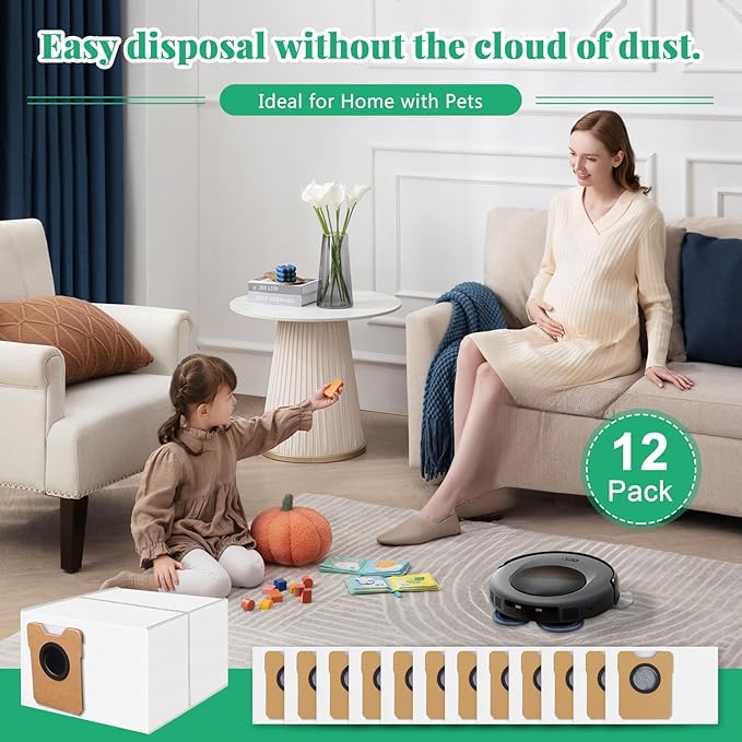 12 Pack Dust Bags Compatible with Eufy Omni C20, C10 Robot Vacuum, 4-Layer Replacement Disposable Bags with Activated Carbon Layer