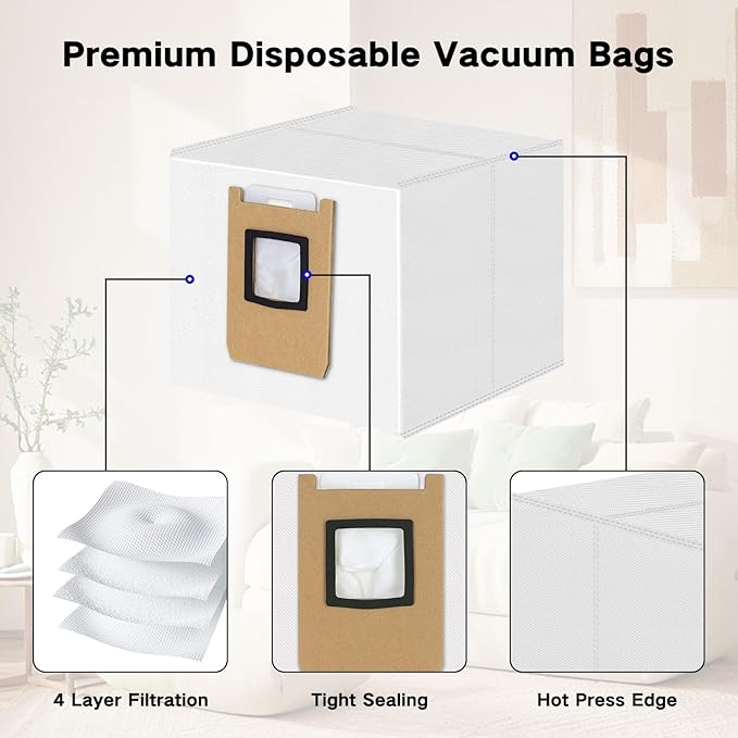 12 Pack Dust Bags Compatible with Eufy E28 OMNI, E25 OMNI, C28 OMNI Robot Vacuum, 4-Layer Replacement Disposable Bags, 3L Large Capacity