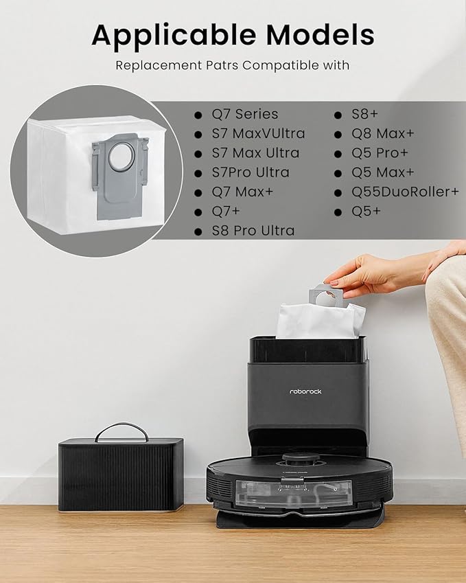 Replacement Vacuum Bags-2.7L Large Disposable Dust Bag Compatible with Roborock Q7 M5+,Q10 S5+,Q10 X5+,Q5 Max+,S8+,S8 Pro Ultra,Q7 Max,Q8 Max+,S7 Pro Ultra,Q5+ Robot Vacuum Cleaner,Q7 Max Dust Bags