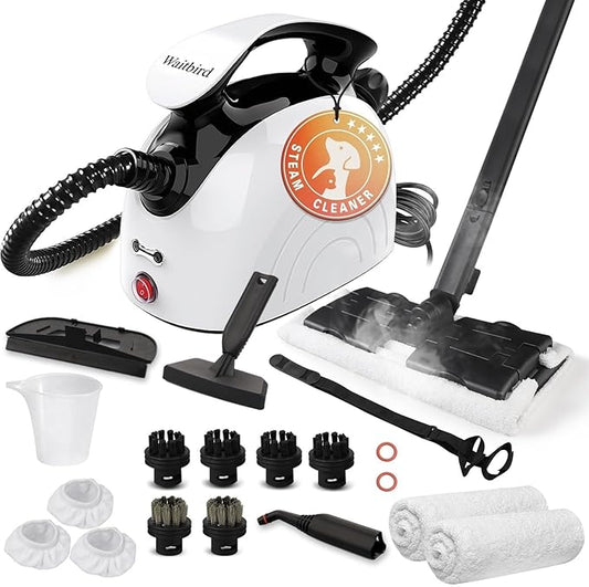 Waitbird steam cleaner, household steam cleaner, handheld steam cleaner with 21 accessories, 248 ° F high temperature, suitable for bathroom glass, floor, sofa, kitchen oil stains, toys (White)
