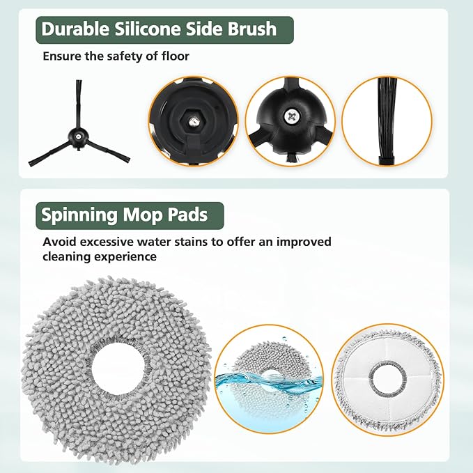 15 Pack Replacement Parts for Q Revo Robot Vacuum, Q Revo Accessory Replacement Kits (1 Rolling Brush + 2 HEPA Filters + 2 Dust Bags + 4 Mop Pads + 4 Side Brushes)