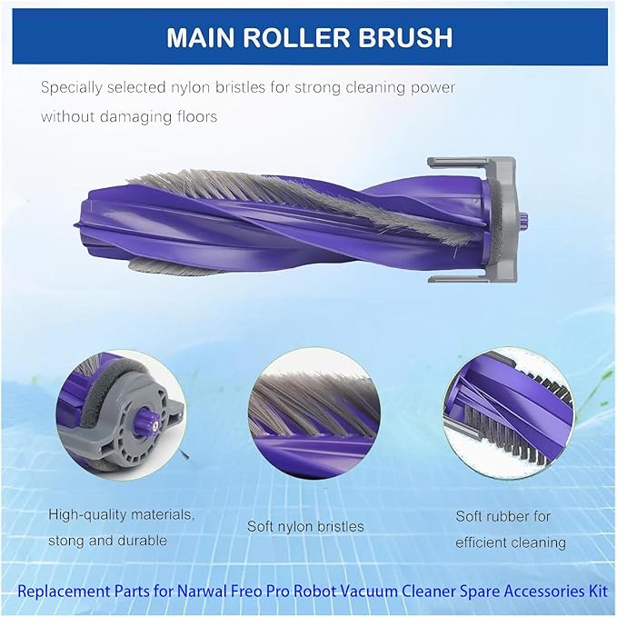 Replacement Accessories kit For Narwal Freo Pro Robot Vacuum Cleaner, pats 1 Main Brush,4 Mop Pads,4 Side Brushes, 2 Hepa Filters,2 Dust Bags Spare Attachments