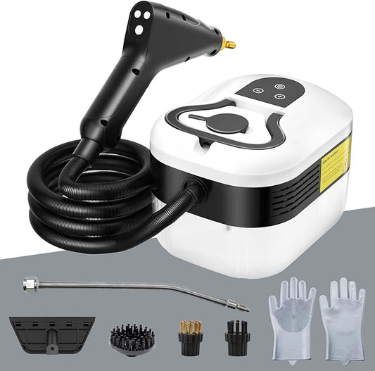 2500W Steam Cleaner for Home Use, 6-level Speed Adjustable Handle, 1.2L Handheld Car Steam Cleaner for Home Car Kitchen Furniture Floor, High Pressure Steam Machine with 4 Brush Heads White