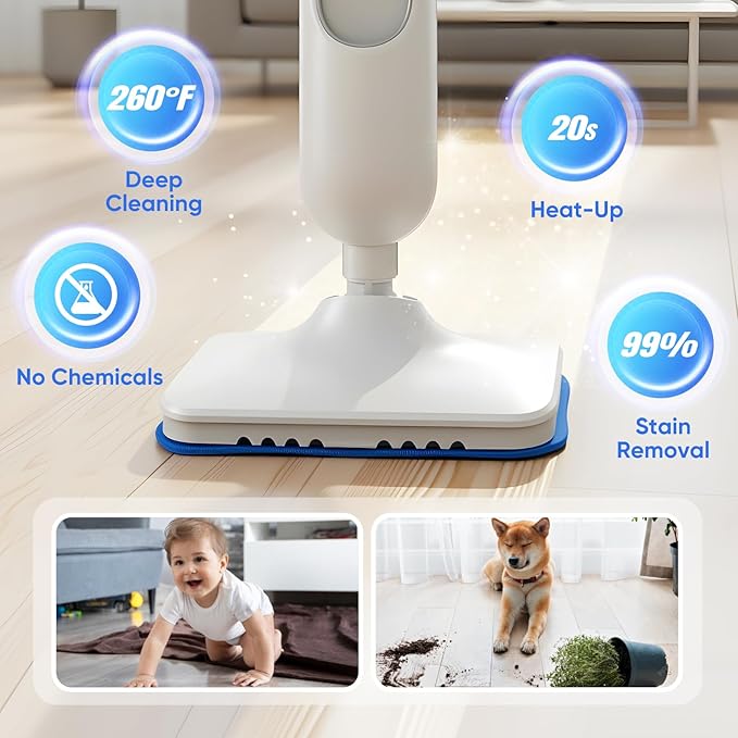 Steam Mop, Multi-Surface Steam Cleaner with Handheld Steamer for Floor Cleaning, Tile & Grout, Hardwood, Carpet, Windows, Washable Pads, Lightweight Swivel Head