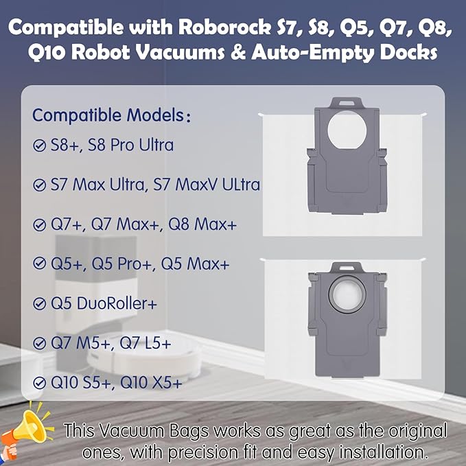 12 Pack Dust Bags for Roborock Q7 M5+/L5+, Q10 S5+/X5+, Q5+, Q5 Max+/Pro+/DuoRoller+, Q8 Max+, S8 Pro Ultra/S8+, S7 Max/MaxV Ultra Robot Vacuum, 3.6 L Large Capacity Disposable Replacement Bag