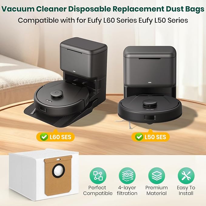 14 Pack Vacuum Bags for Eufy L60, L60 Hybrid, L50 Series Robot Vacuum, Large Capacity Disposable Replacement Dust Bags, Up to 60 Days Hands Free Cleaning