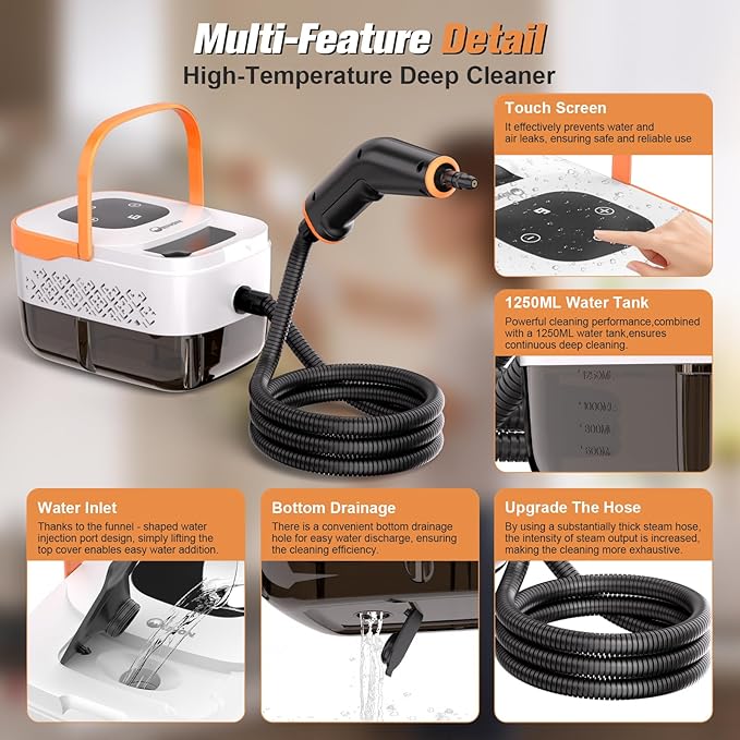 Steam Cleaner，2500W Portable Handheld Steamer- 6-Level Adjustable Steamer with 15S Heat-Up, Large Water Tank & 17-Piece Accessory Kit - Deep Clean Grease, Grout, Tile, Floors