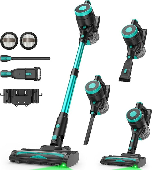 Zefiro Cordless Vacuum Cleaner,45Mins Runtime Vacuum Cleaners for Home, Anti-Tangle and 1.5L Dust Cup, Lightweight Vacuum for Hardwood Floor Carpet Pet Hair