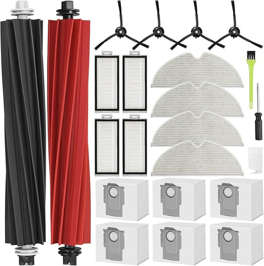 Q5 Max+ Accessories Replacement Parts for Roborock Q5 Max+ Plus / Q8 Max+ Plus / Q5 Pro+ / Q5 DuoRoller+ Accessory Kit 2 Main Brushes 6 Dust Bags, 4 Filters, 4 Mop Pads 4 Side Brushes