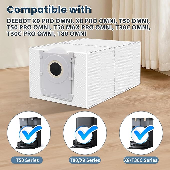 12 Pack Dust Bags Compatible with ECOVACS DEEBOT X9S/X9 PRO/X8 PRO OMNI, T80S/T80/T50 MAX PRO/T50 PRO/T50/T30C OMNI Robot Vacuum, 4 L Large Capacity Disposable Replacement Bags