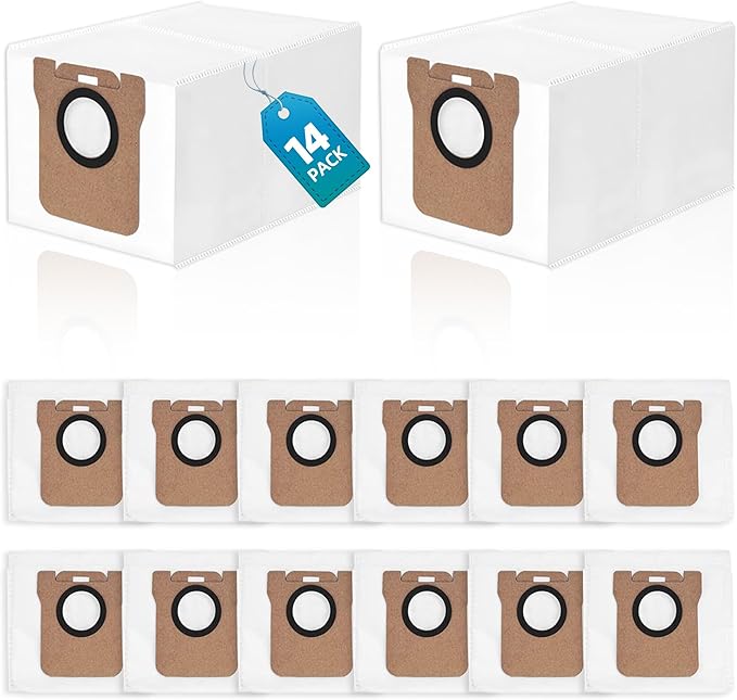 14 Packs Vacuum Dust Bag Compatible with Dreame L10 Ultra / L10s Ultra / L20 Ultra / L30 Ultra / X20 Pro / X20 Pro Plus Robot Vacuum, 3L Large Capacity Auto-Seal Replacement Bag Accessories Set