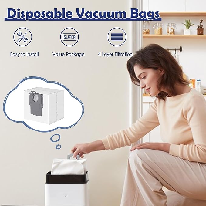 12 Pack Dust Bags for Roborock Q7 M5+/L5+, Q10 S5+/X5+, Q5+, Q5 Max+/Pro+/DuoRoller+, Q8 Max+, S8 Pro Ultra/S8+, S7 Max/MaxV Ultra Robot Vacuum, 3.6 L Large Capacity Disposable Replacement Bag