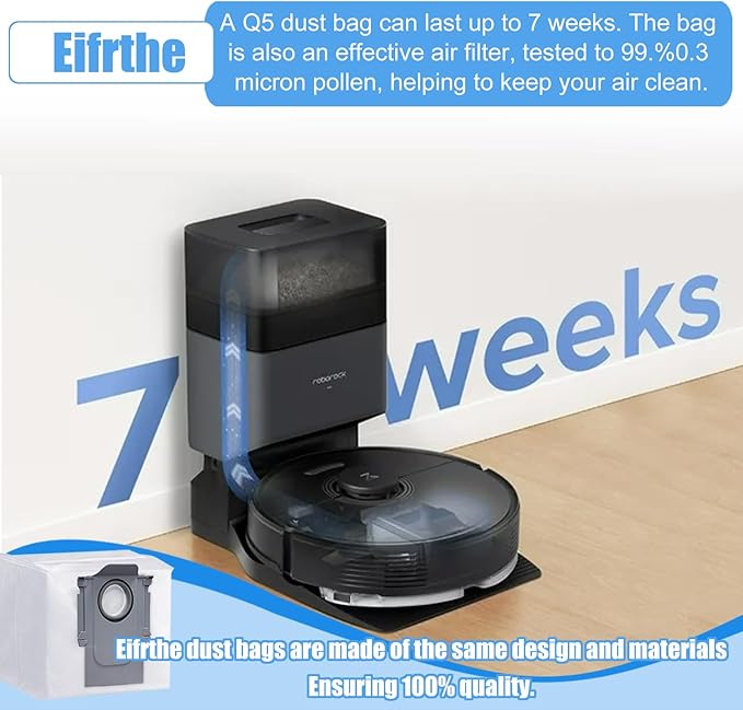 12 pack Dust Bags for roborock Disposable Dust Bag Q5 Q5+ Q7 Q7+ Q7 Max Q7 Max+ S7 MaxV Ultra S8+ S8 Pro Ultra Robot Vacuum,roborock q5 bags:3L Large Capacity Disposable Bag Replacement