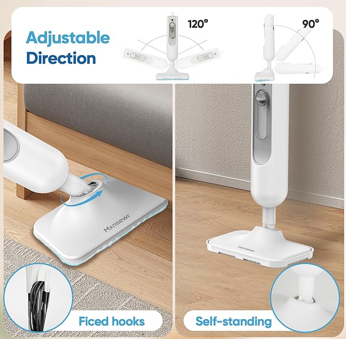 Steam Mop All-in-one Multi-Functional Powerful Steam Cleaner, Handheld Detachable Floor Steamer with 2 Steam Level, 380ML Water Tank & 23FT Power Cord for Whole Home Use