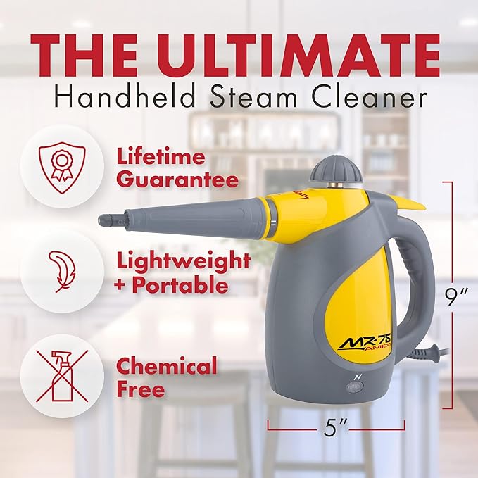 Vapamore MR-75 Amico Handheld Steam Cleaner, Professional-Grade, Italian-Designed Chemical-Free Portable Steam Cleaner for Pet Accidents, Floors, Tile, Grout, Auto, Jewelry & More