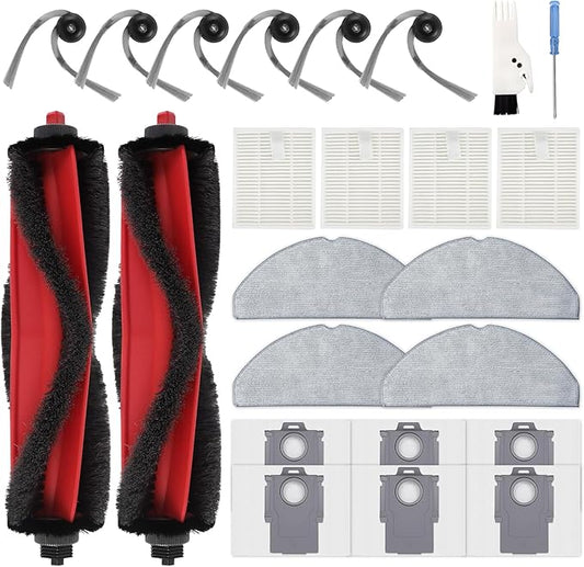 Yivy 24PCS Q7 M5 Replacement Parts Compatible with Roborock Q7 M5+/ Q7 M5/Q7 L5/Q7 L5+, 2 Main Brushes, 6 Side Brushes, 4 HEPA Filters, 4 Mop Pads, 6 Dust Bags