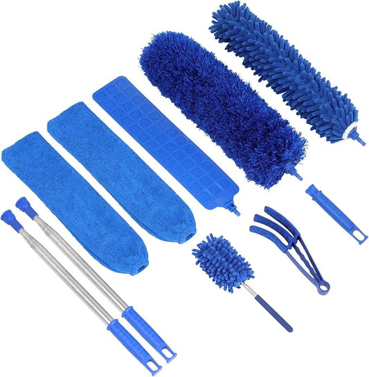 ZZ LAZYCOTTAGE 10 PCS Microfiber Cobweb Duster with Extension Pole (100 Inch Telescoping), Washable Dusters for Cleaning, Multifunctional Bendable Feather Duster for Ceiling Fan, Blind, High Ceiling