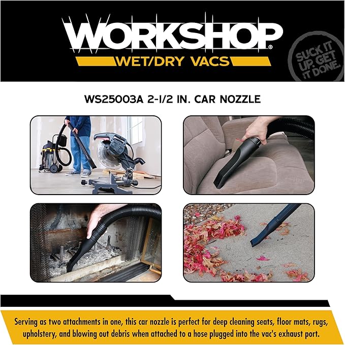 WORKSHOP Wet/Dry Vacs Shop Vacuum Accessories WS25003A Car Nozzle Attachment for Wet Dry Vacuum Cleaners, Fits 2-1/2-inch Extension Wands and Hoses