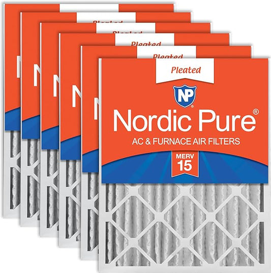 Nordic Pure 20x25x4 (Actual Size: 19 1/2 x 24 1/2 x 3 5/8) Pleated MERV 15 Air Filters 6 Pack