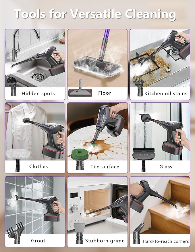 Steam Mop for Floor Cleaning, Heavy Duty All-in-One Steam Cleaner for Home with Detachable Handheld Steamer, for Hardwood, Tile, Walls, Grout, Windows, Furniture and Decks