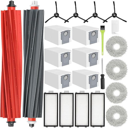Qrevo Slim Replacement Accessories for Roborock Qrevo Master/Qrevo Slim Replacement Parts Q revo Master Accessory Kit, 2 Main Brushes, 6 Dust Bags, 4 Filters, 4 Mop Pads 4 Side Brushes