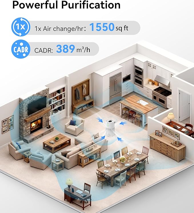 Berk Air Purifiers for Home Living Room,Cover Up to 1625 Ft²,HEPA Air Purifier,PM2.5 Air Quality Display,Air Purifier for Pets Hair, Smoke, Odors,Pollen (D3S-Standard)