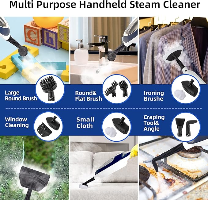 Steam Mop with Detachable Handheld Steamer All-in-one 11 Accessories, 23Ft Power Cord,3-Level Steam,Fast Heating MultiPurpose Steam Cleaner for Hard Floor, Carpets, Furniture, Windows, Clothes etc.