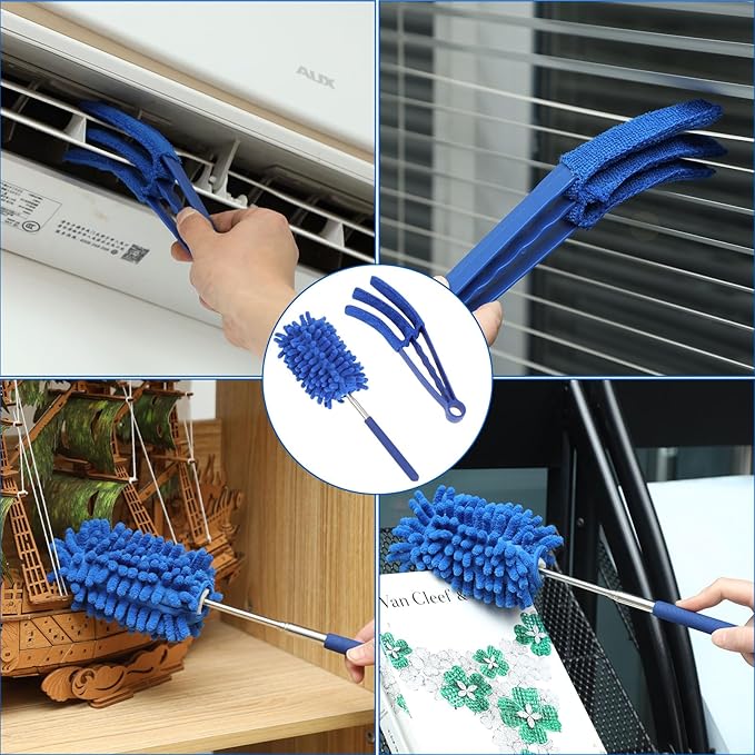 ZZ LAZYCOTTAGE 10 PCS Microfiber Cobweb Duster with Extension Pole (100 Inch Telescoping), Washable Dusters for Cleaning, Multifunctional Bendable Feather Duster for Ceiling Fan, Blind, High Ceiling