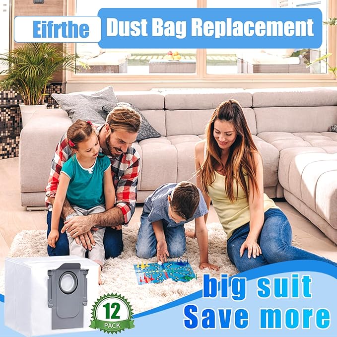 12 pack Dust Bags for roborock Disposable Dust Bag Q5 Q5+ Q7 Q7+ Q7 Max Q7 Max+ S7 MaxV Ultra S8+ S8 Pro Ultra Robot Vacuum,roborock q5 bags:3L Large Capacity Disposable Bag Replacement