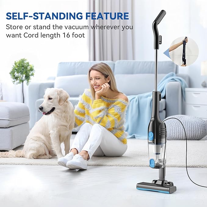 Vazone R6X Corded Stick Vacuum Cleaners for Home, 20Kpa Powerful Suction Stick Vacuum with 16Ft Cord, 2 in 1 Lightweight Handheld Vacuum Cleaner for Hardwood Floor Pet Hair