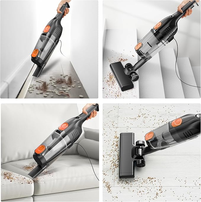 Vazone R6X Corded Stick Vacuum Cleaners for Home, 20Kpa Powerful Suction Stick Vacuum with 16Ft Cord, 2 in 1 Lightweight Handheld Vacuum Cleaner for Hardwood Floor Pet Hair