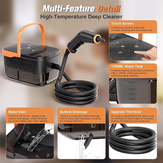 Steam Cleaner，2500W Handheld Portable Steamer for Car - 6-Level Adjustable Steamer with 15S Heat-Up, Large Water Tank & 17-Piece Accessory Kit - Deep Clean Grease, Grout, Tile, Floors