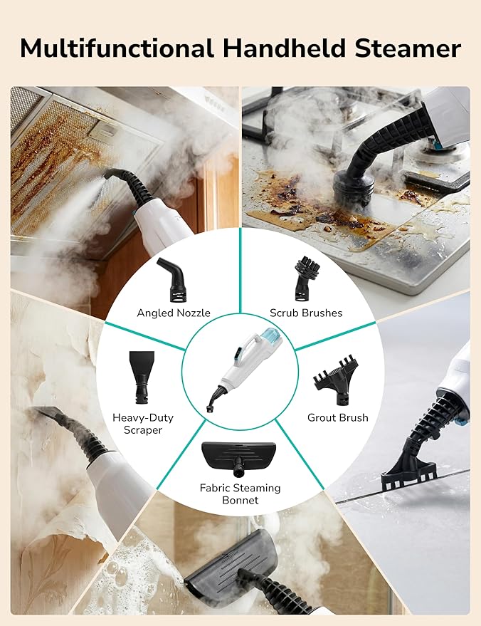 Steam Mop,10-in-1 Scrub Mop & Handheld Steamer,15s Heat-up,Multifunctional Electric Cleaner for Home Use,Hard Floor Cleaner,2 Modes,Led Light,Removable 500ML Water Tank,Carpets,Floors,Cars,Tiles,Crack
