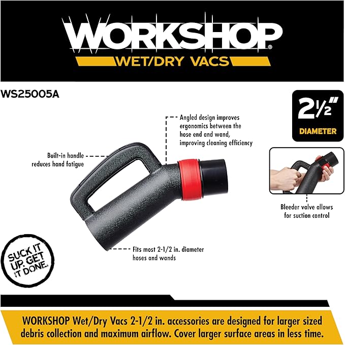 WORKSHOP Wet/Dry Vacs Shop Vacuum Accessories WS25005A Hose Grip Attachment for Wet Dry Vacuum Cleaners, Fits 2-1/2-inch Extension Wands and Hoses, with Bleeder Valve for Suction Control