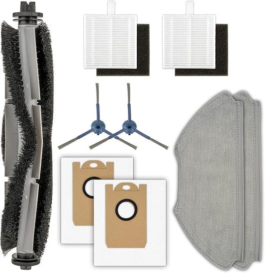 (9 Pack) T20+ Replacement Parts Compatible with Airrobo T20+/ T25+/ T30+/ T25+C/ GT21 Robot Vacuum Cleaner, 1 Roller Brush, 2 Side Brushes, 2 Dust Bags, 2 HEPA Filters, 2 Mop Pads, Accessories Kit