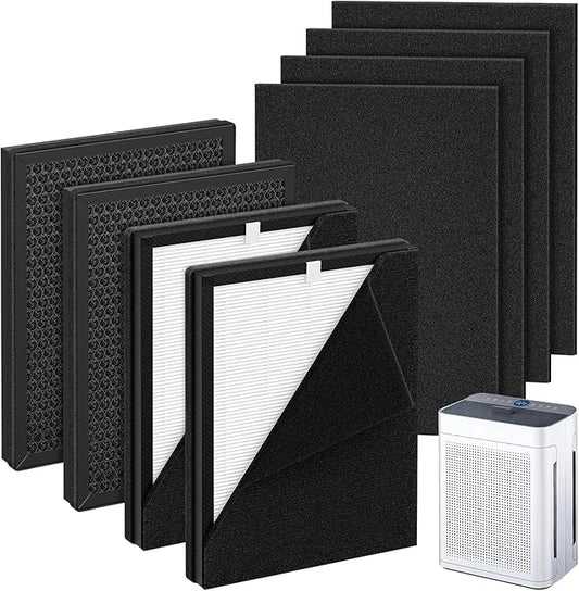 4 Pack K2 Replacement Filter Compatible with LUNINO K2 &TER Air MK-AP01 & DBFIT AP300 Air Purifiers, 3-Stage Double-sided HEPA Filters & 4 Washable Carbon Pre-filters