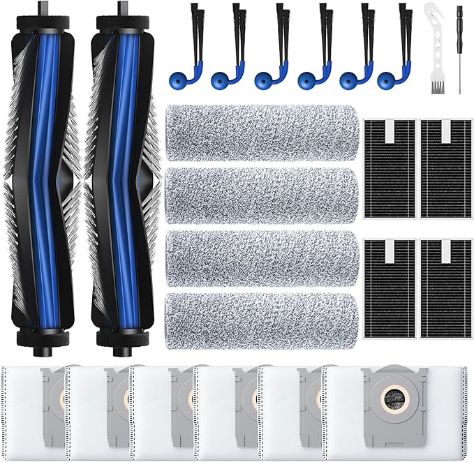 X9 PRO OMNI Accessories for ECOVACS DEEBOT X9 PRO OMNI / X9 PRO Robot Vacuum Replacement Parts Include 2*Main Roller Brushes, 4*Mopping Rollers, 6*Side Brushes, 4*HEPA Filters, 6*Dust Bags