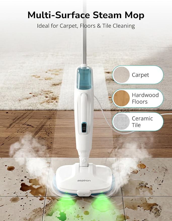 Steam Mop,10-in-1 Scrub Mop & Handheld Steamer,15s Heat-up,Multifunctional Electric Cleaner for Home Use,Hard Floor Cleaner,2 Modes,Led Light,Removable 500ML Water Tank,Carpets,Floors,Cars,Tiles,Crack