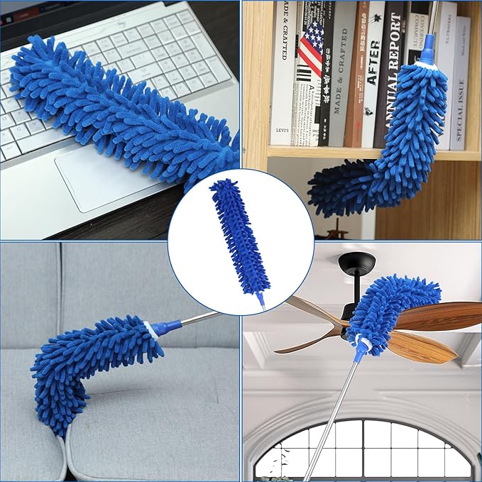 ZZ LAZYCOTTAGE 10 PCS Microfiber Cobweb Duster with Extension Pole (100 Inch Telescoping), Washable Dusters for Cleaning, Multifunctional Bendable Feather Duster for Ceiling Fan, Blind, High Ceiling