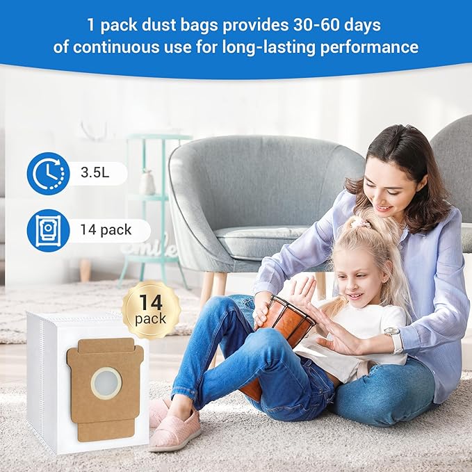 14-Pack Replacement Dust Bags for iRobot Roomba 105 Vac/ 104/105 Combo, Max 705 Vac/Plus 405 (G181) (G185)/ 505 Combo/Plus 504 Vac, Q0520 Essential Robot Vacuum Bags