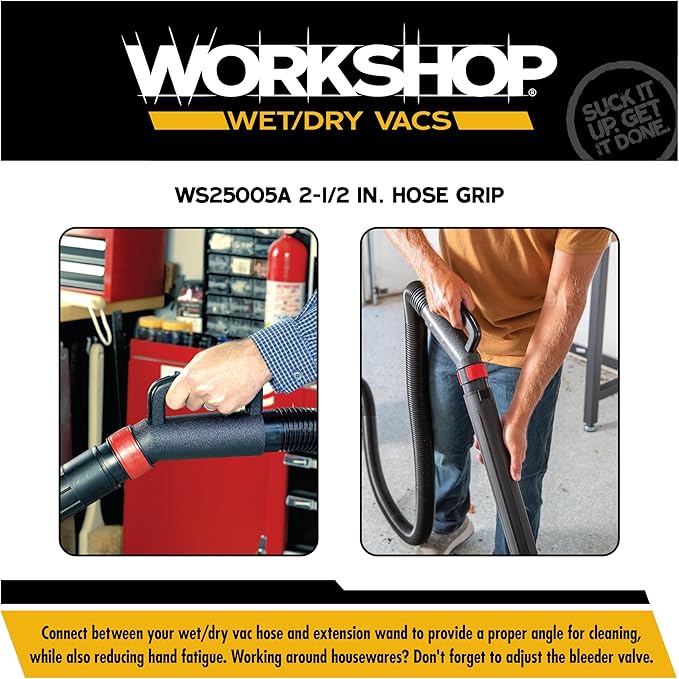 WORKSHOP Wet/Dry Vacs Shop Vacuum Accessories WS25005A Hose Grip Attachment for Wet Dry Vacuum Cleaners, Fits 2-1/2-inch Extension Wands and Hoses, with Bleeder Valve for Suction Control